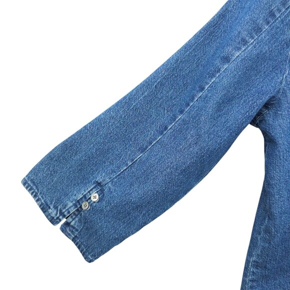 Harolds Denim Top Womens Size 12 Pleated Front Back Detail Round Neck 3/4 Sleeve - Picture 16 of 16